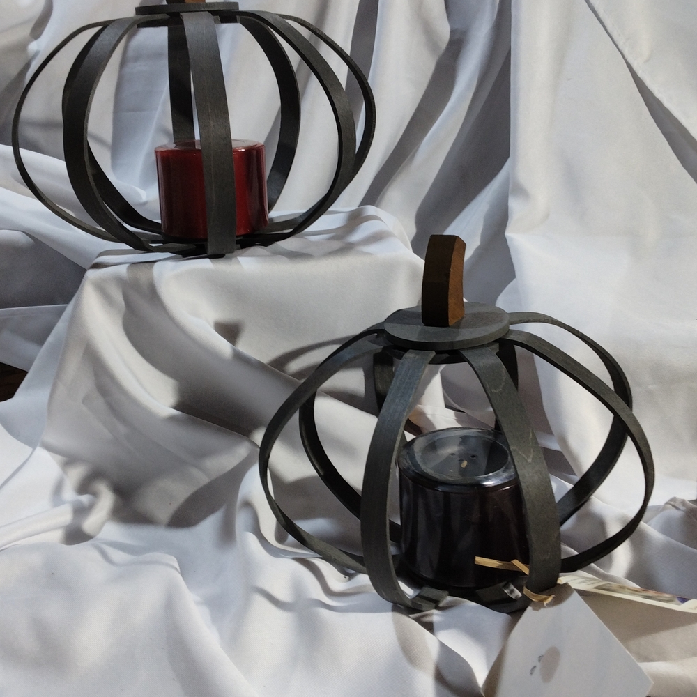 Longaberger Black Metal Candle Holders with Red Accents